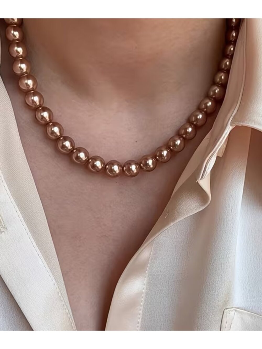 Mocha Latte Pearl Jewelry Set Light Brown Imitation Pearl Necklace & Bracelet